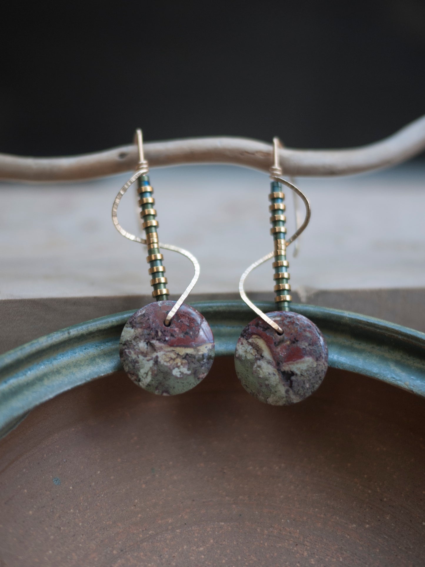 Spiral Moss Agate Circle Earrings