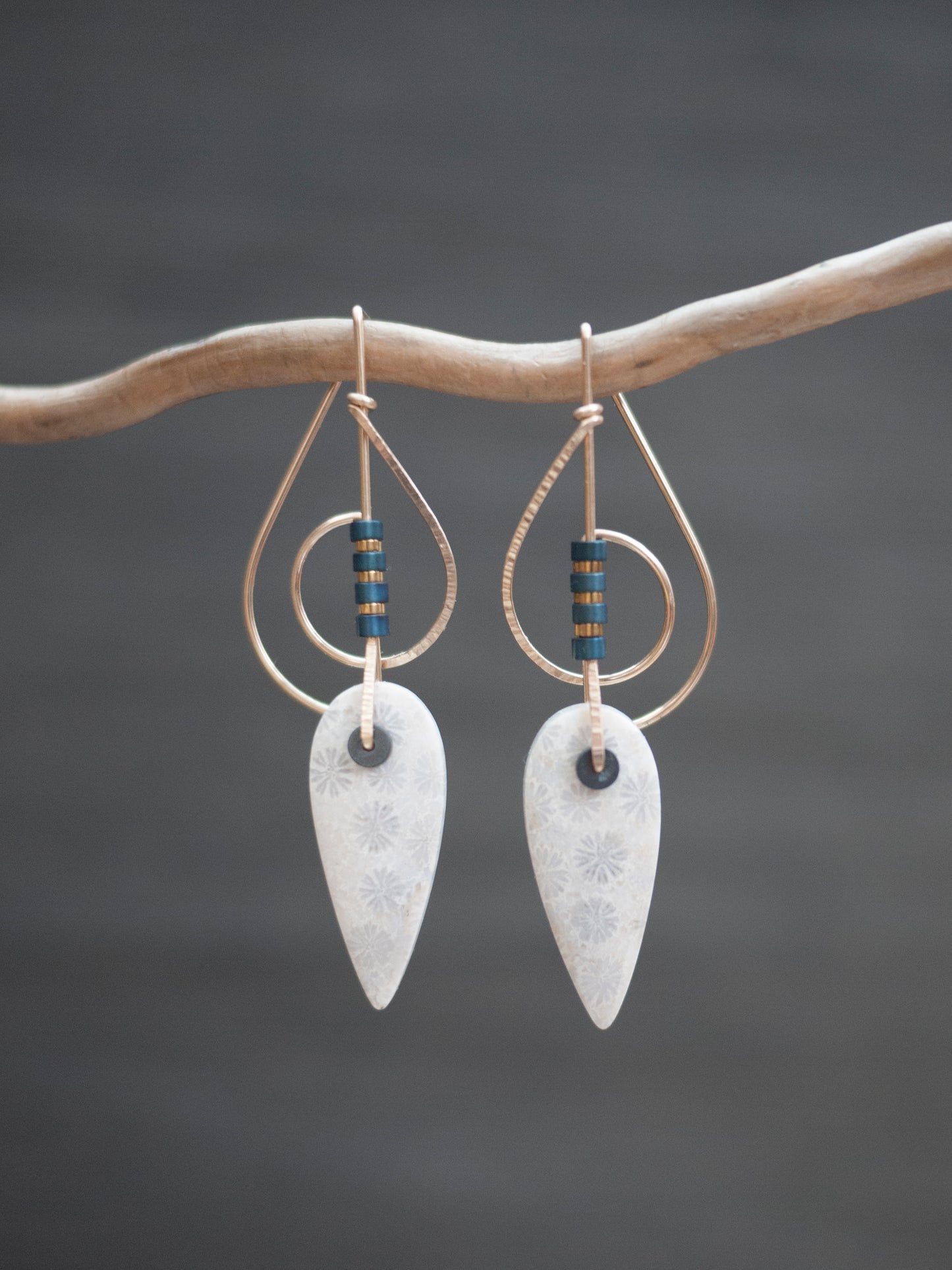 Fossil Coral Sculptural Spiral Earrings