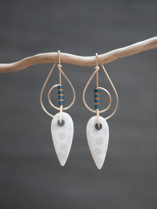 Fossil Coral Sculptural Spiral Earrings