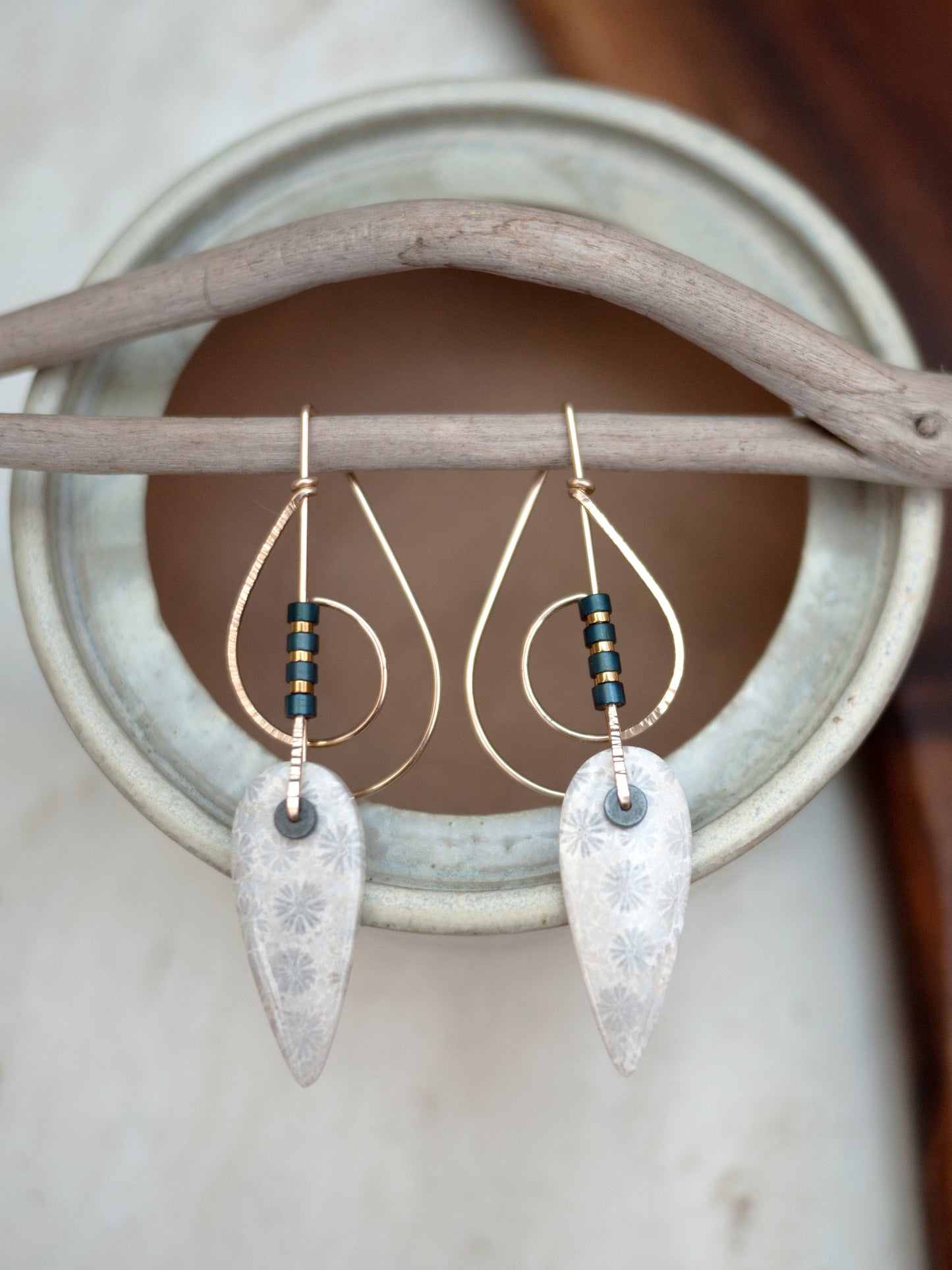 Fossil Coral Sculptural Spiral Earrings