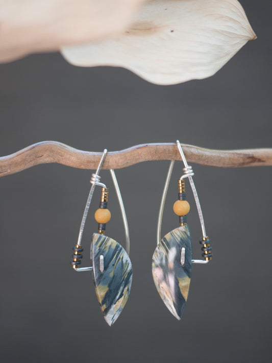 Abstract Deco Style Sumatran Jasper Drop Earrings