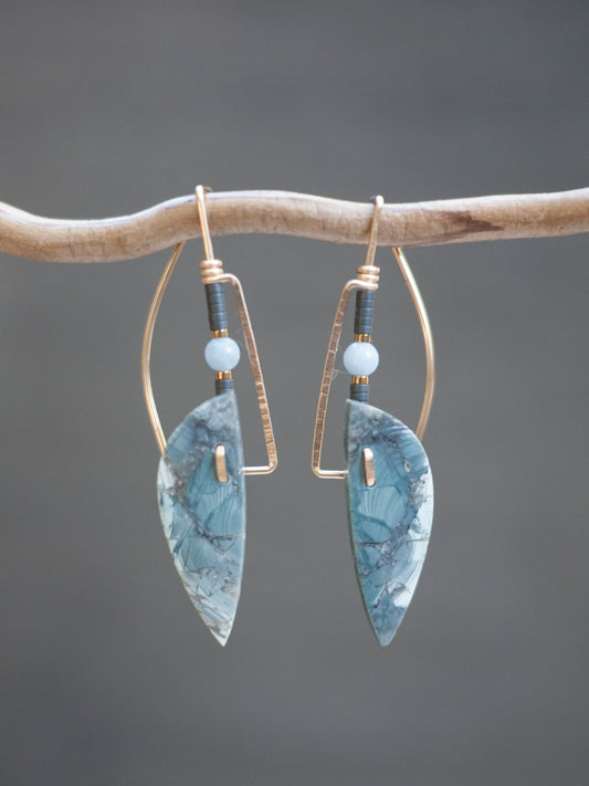 Deco Style Abstract Sumatran Jasper Drop Earrings