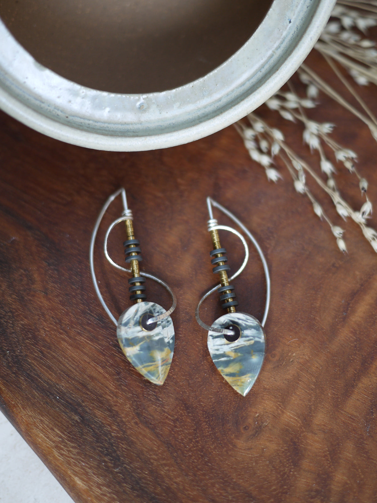 Sculptural Spiral Sumatran Jasper Drop Earrings