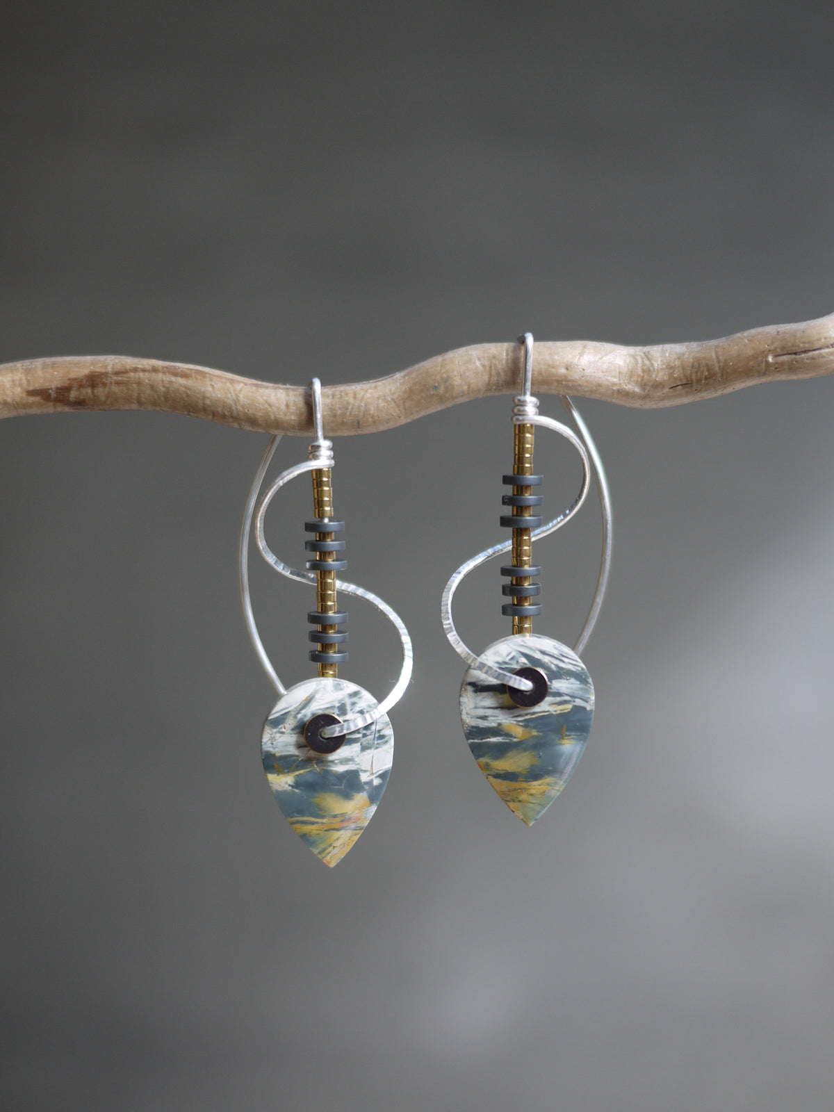 Sculptural Spiral Sumatran Jasper Drop Earrings