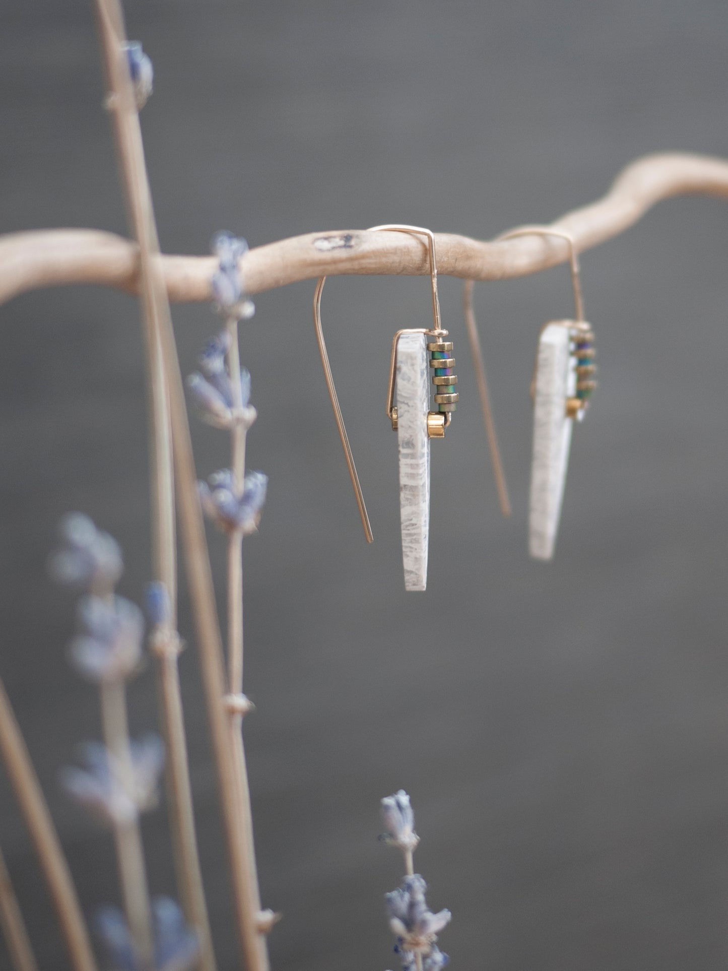Long White Fossil Coral Spear Drop Earrings