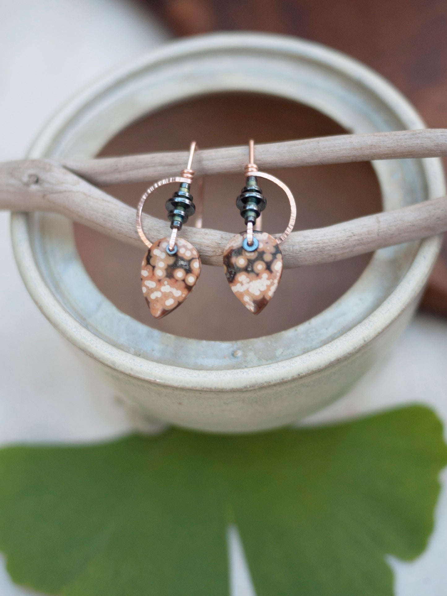 Ocean Jasper Leaf Drop Earrings