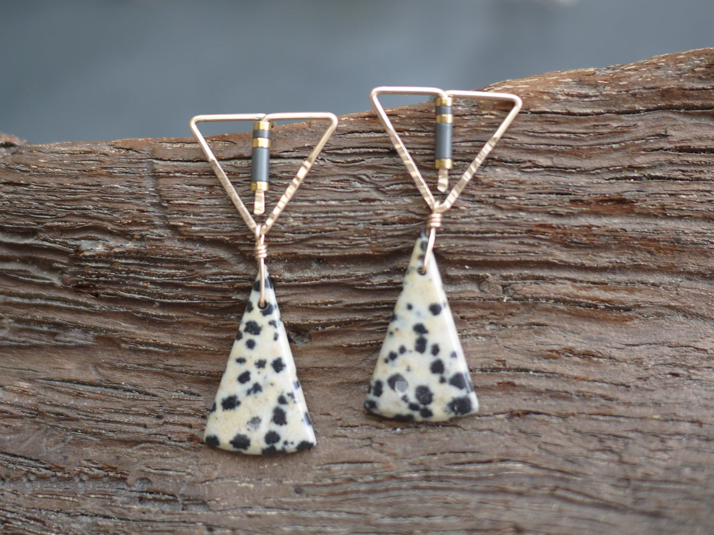 Dalmatian Jasper Triangle Drop Earrings