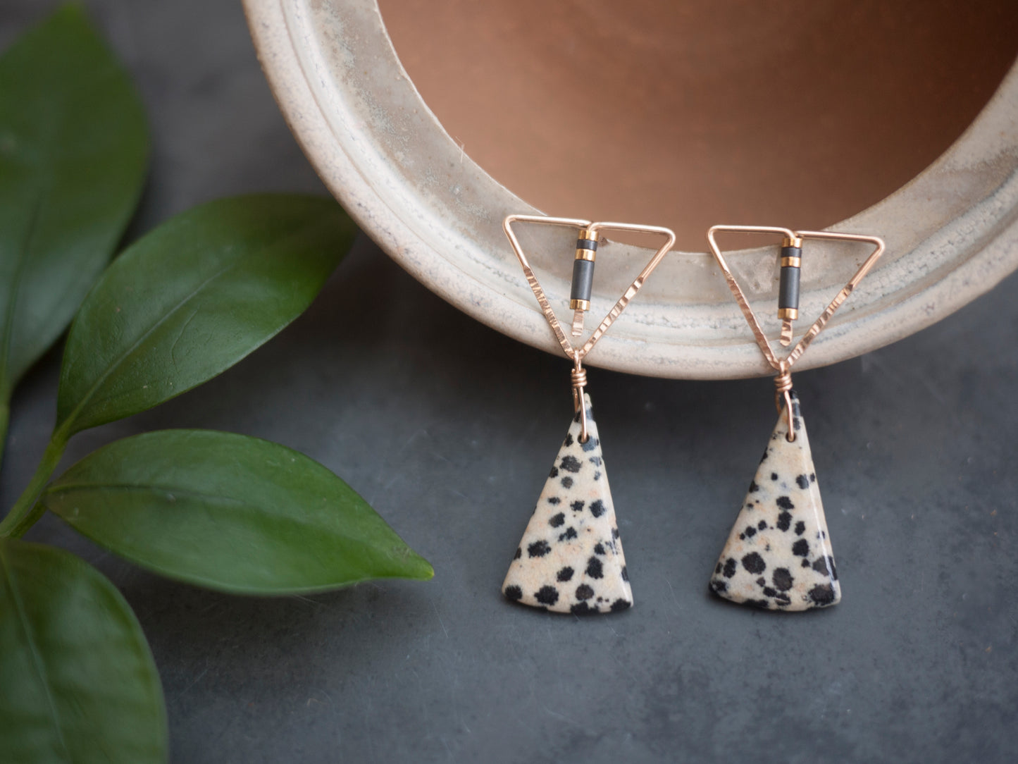 Dalmatian Jasper Triangle Drop Earrings