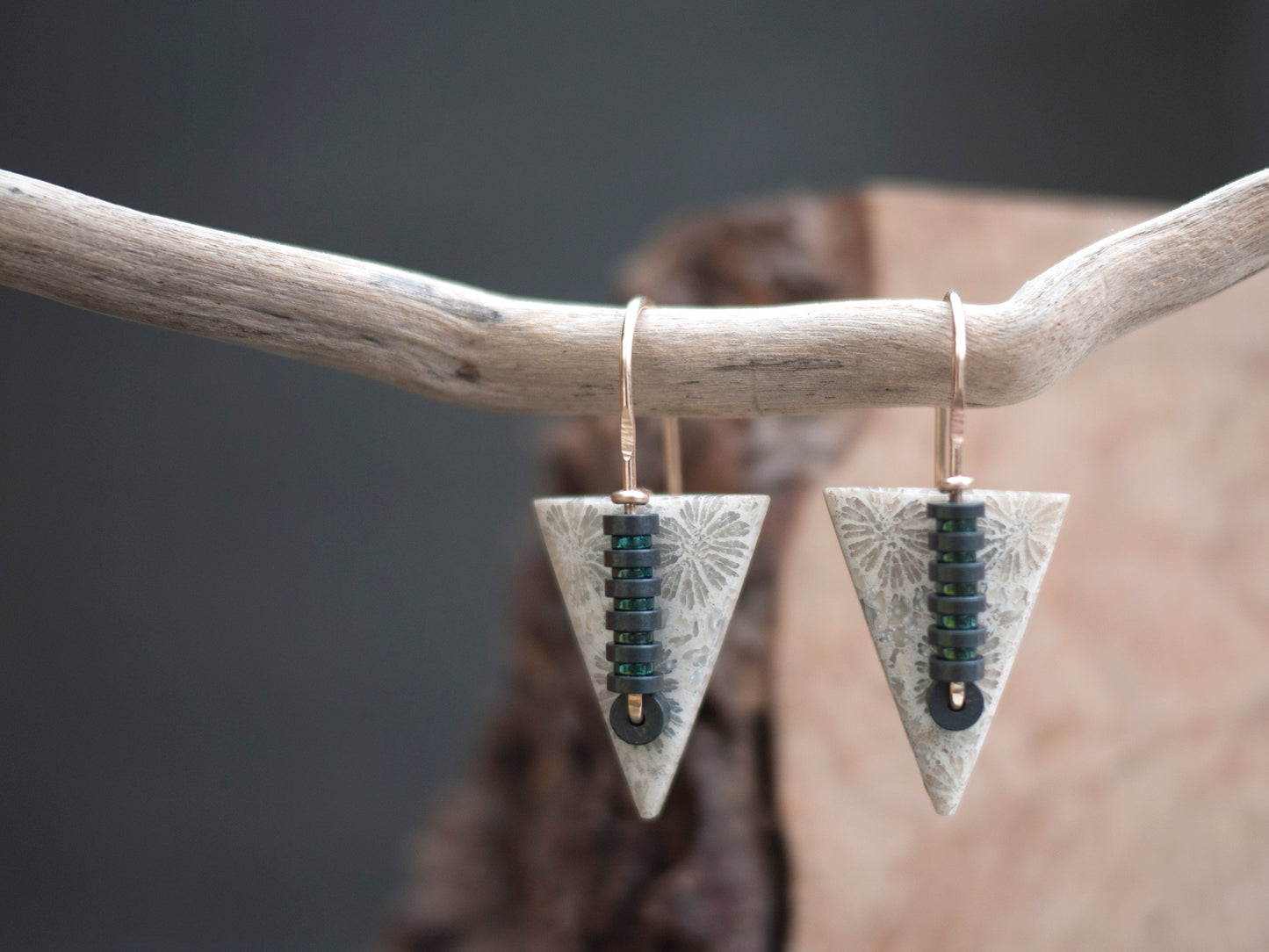 Triangle Spear Fossil Coral Earrings