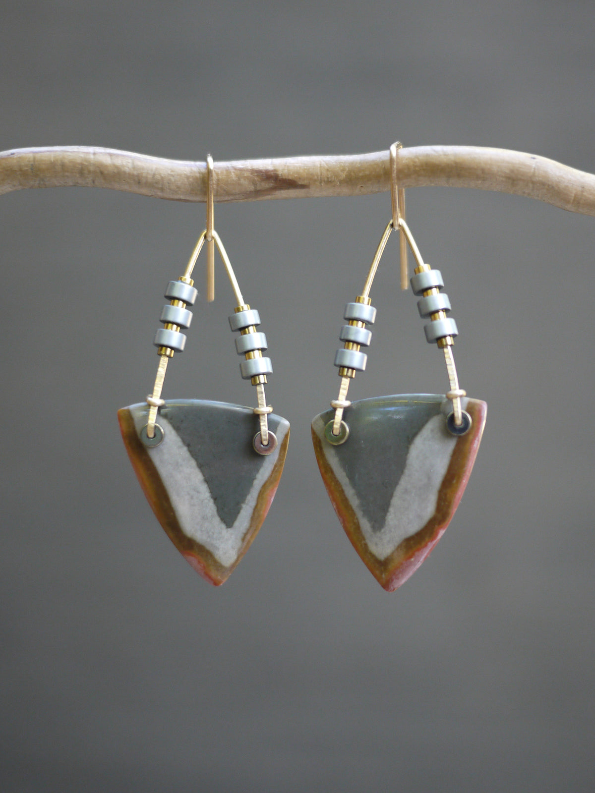 Triangle Polychrome Jasper Dangle Earrings