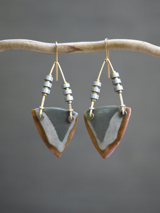 Triangle Polychrome Jasper Dangle Earrings
