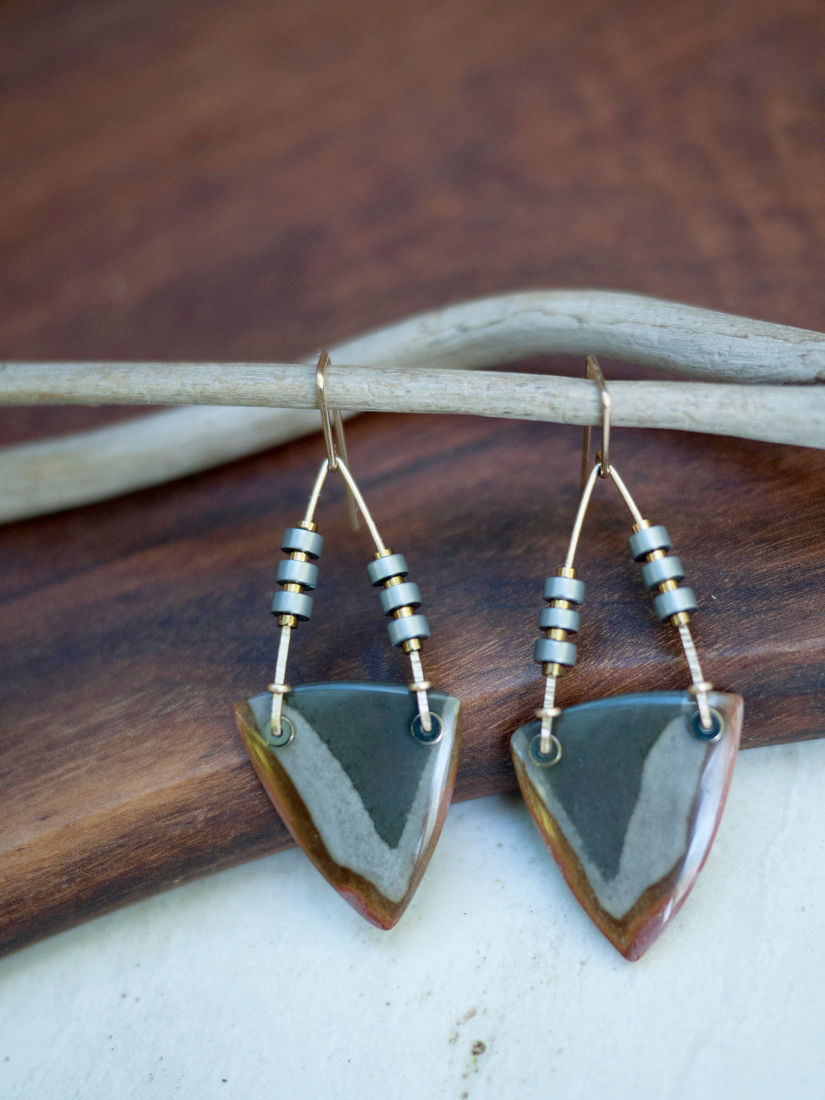 Triangle Polychrome Jasper Dangle Earrings