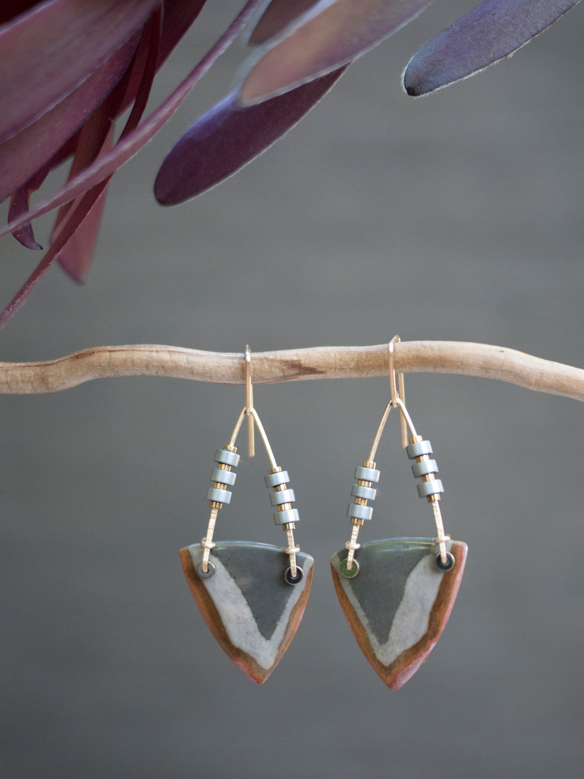 Triangle Polychrome Jasper Dangle Earrings
