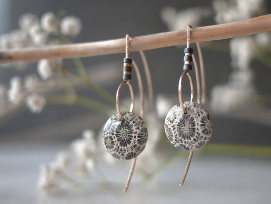 Fossilized Coral Tribal Earrings