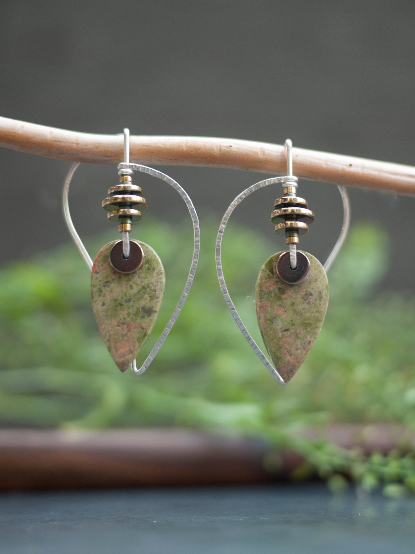 Unakite Sculptural Leaf Earrings