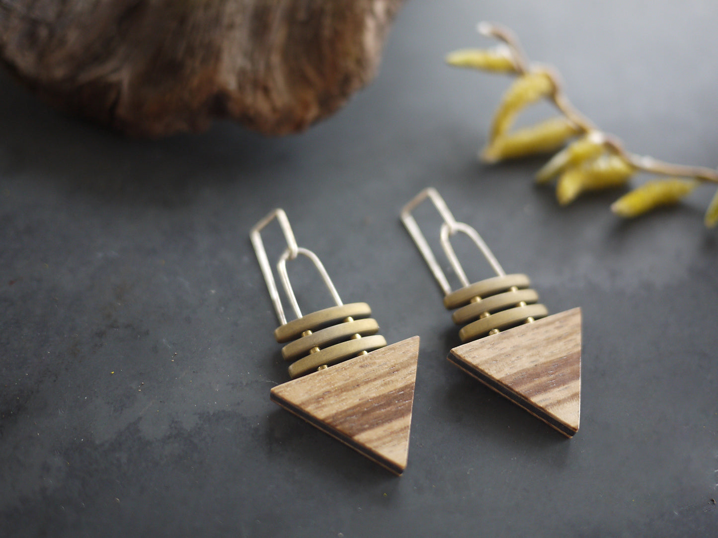 Dangle Wood Triangle Earrings