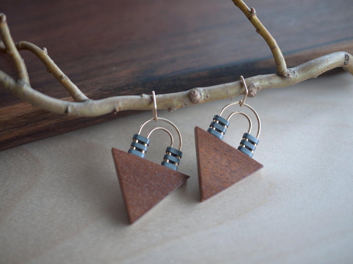 Wood Triangle Arch Earrings