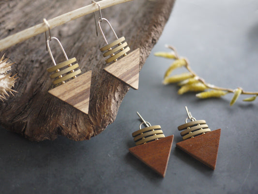 Dangle Wood Triangle Earrings