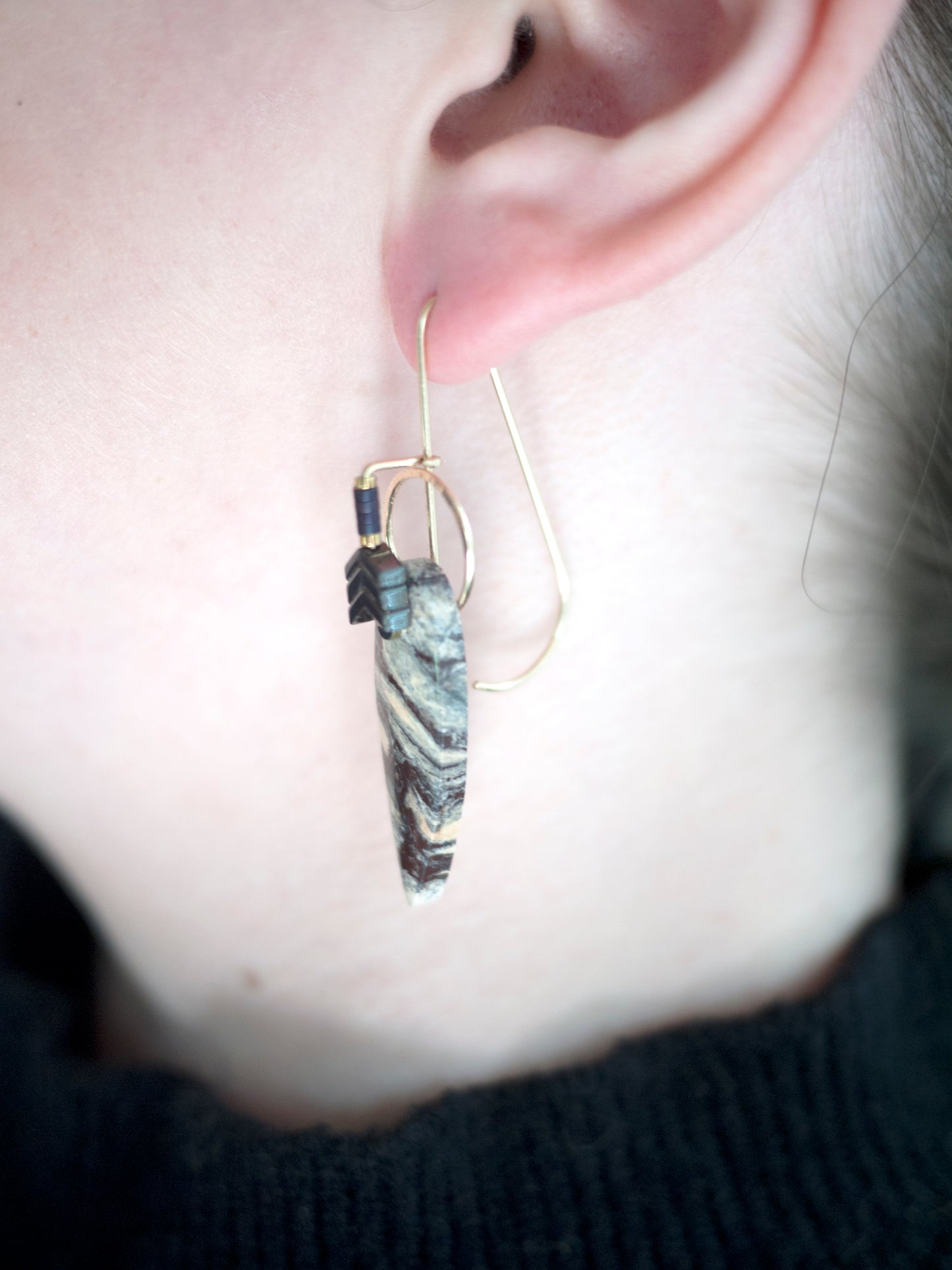 Zebra Jasper Circle Drop Earrings