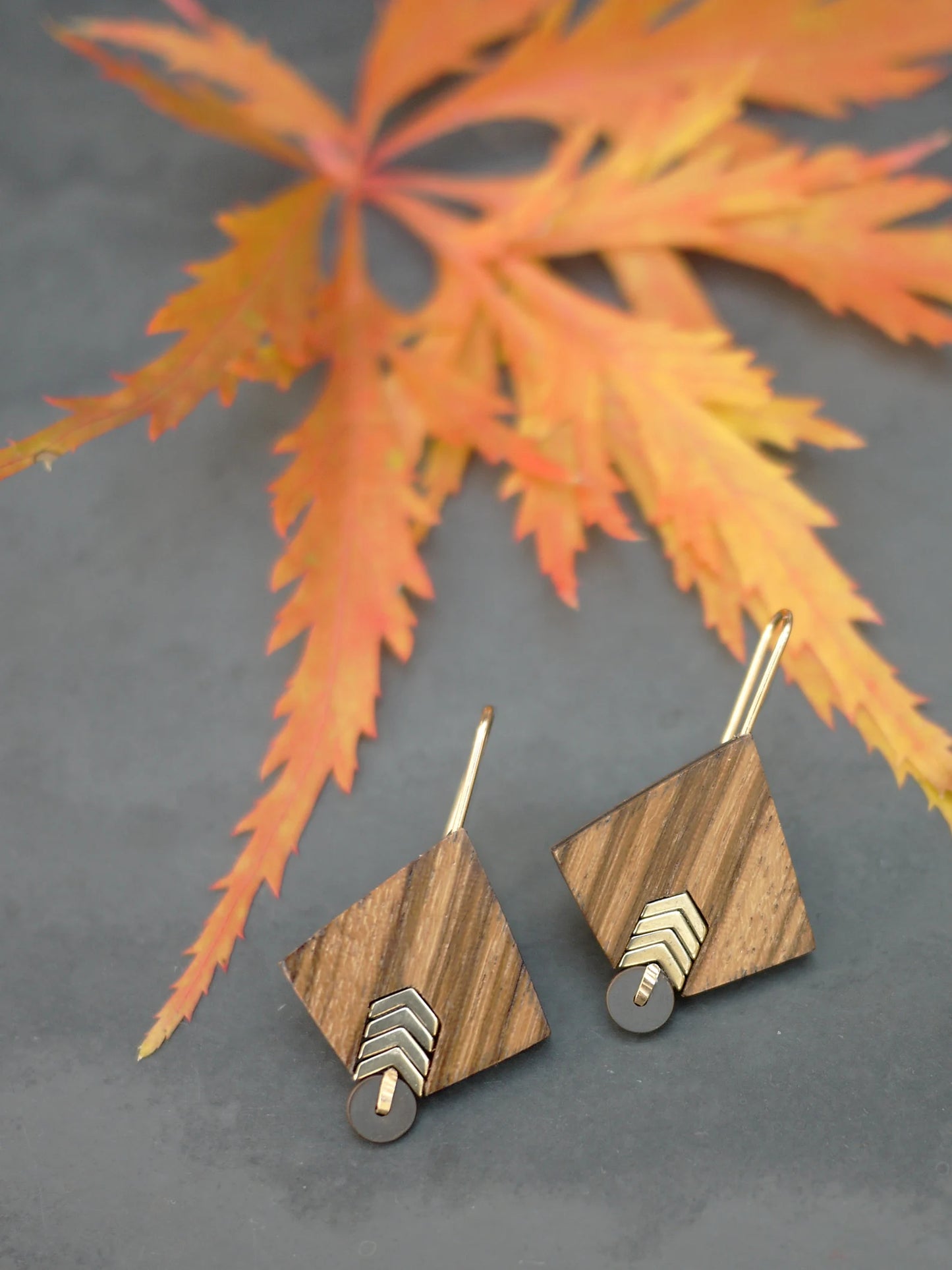 Modern Diamond Wood Drop Earrings