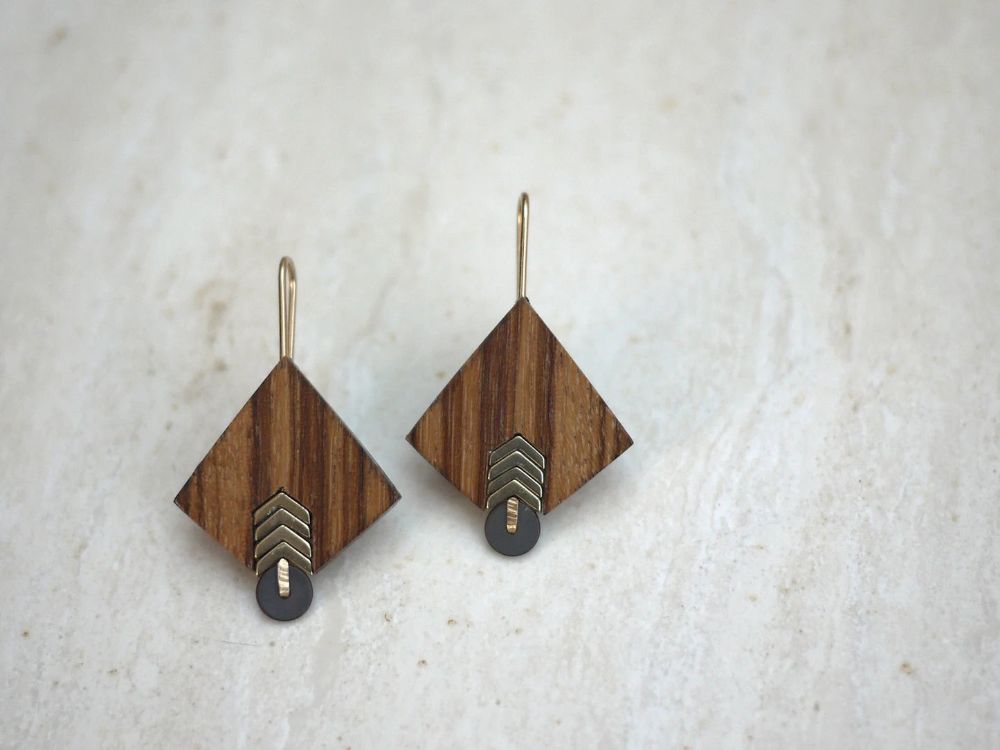 Modern Diamond Wood Drop Earrings