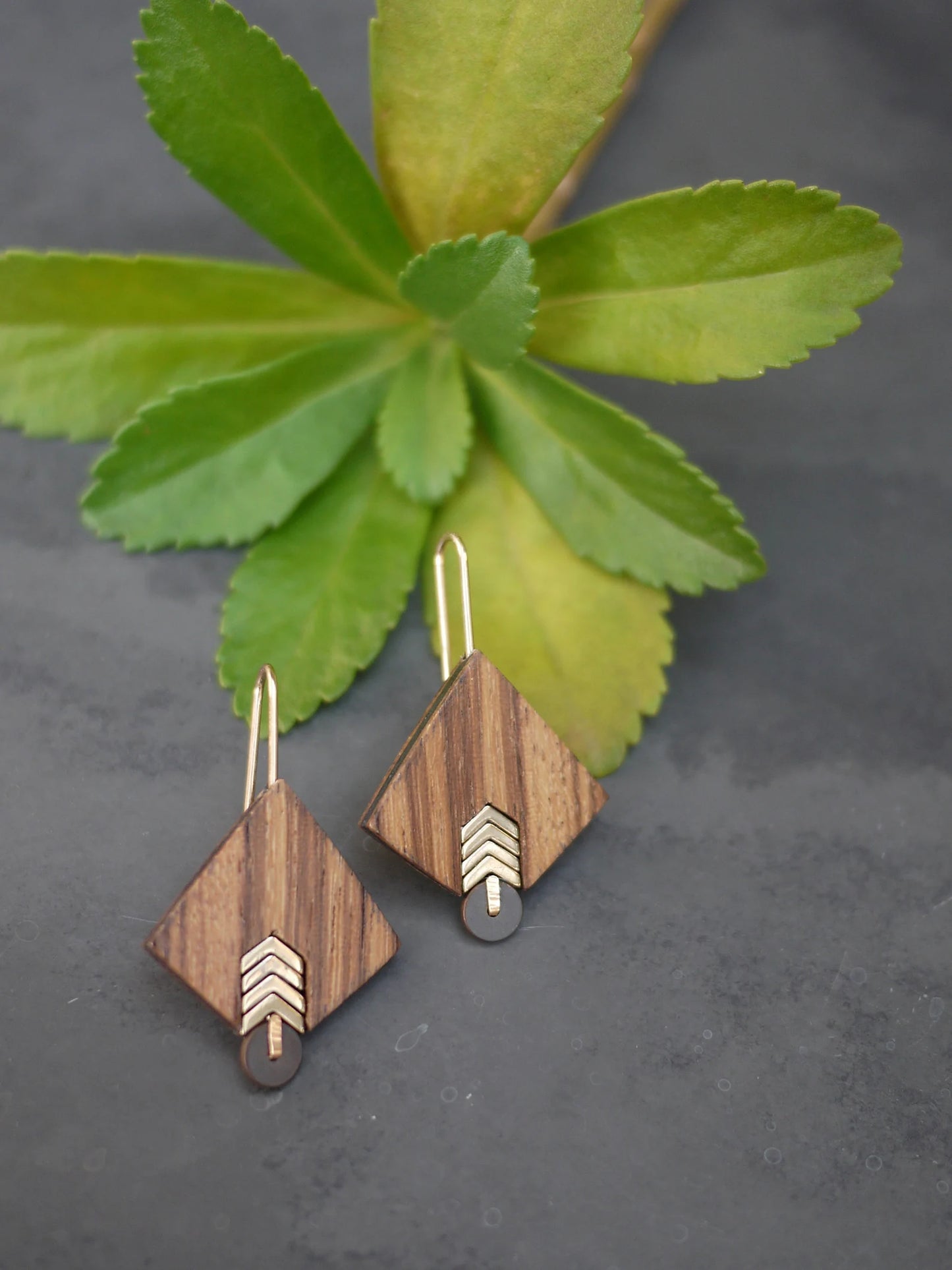 Modern Diamond Wood Drop Earrings