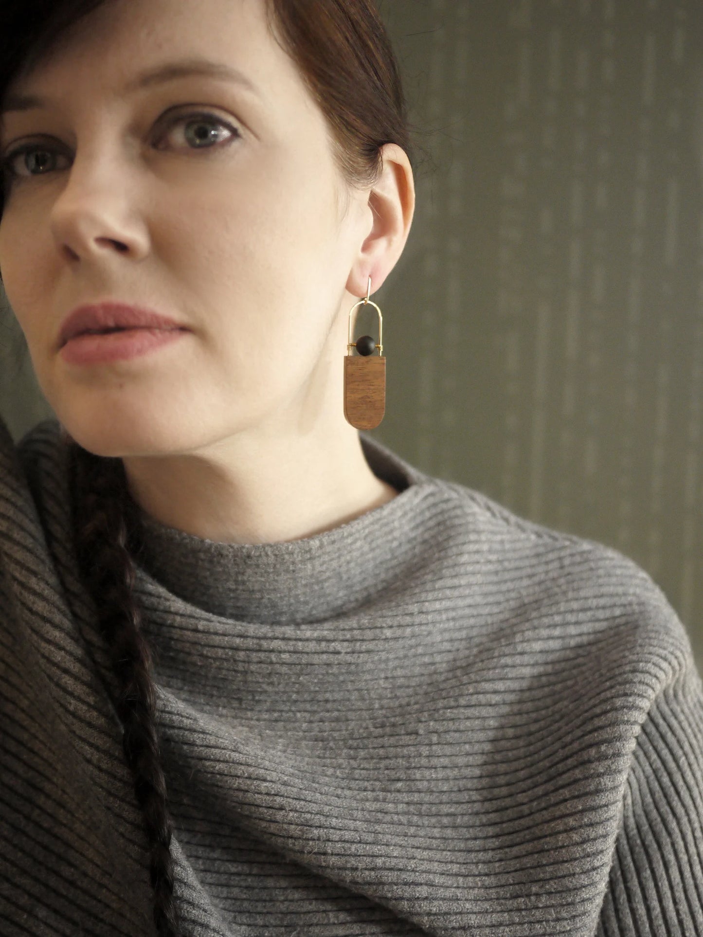 Minimalistic Wood & Black Onyx Earrings